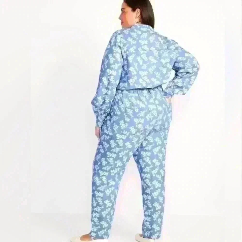 Old Navy Waist defined Floral Utility Non-Stretch Jean Jumpsuit,Size XL Petite - Picture 3 of 8